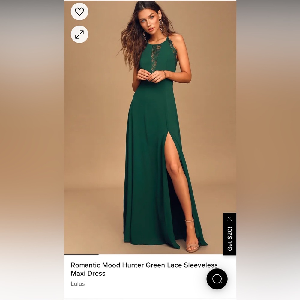 Lulus “Romantic Mood hunter green lace sleeveless maxi dress”